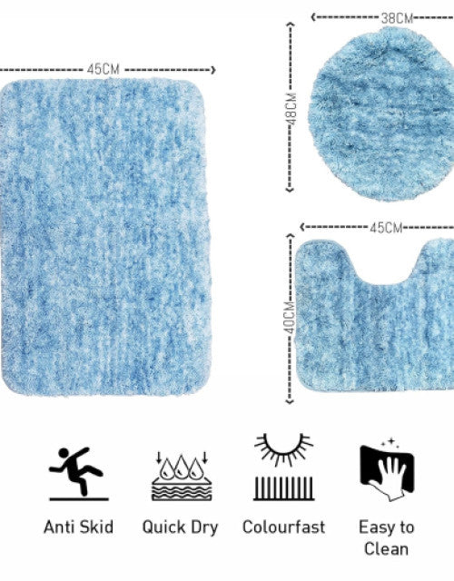 Bath Mat Set Toilet Lid Cover with Absorbent | Large Carpet for Tub Light Blue