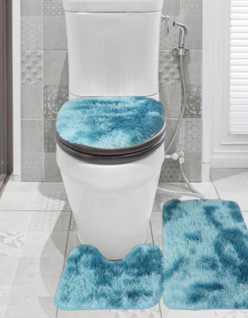 Bath Mat Set Toilet Lid Cover with Absorbent | Large Carpet for Tub Light Blue