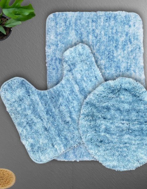 Bath Mat Set Toilet Lid Cover with Absorbent | Large Carpet for Tub Light Blue